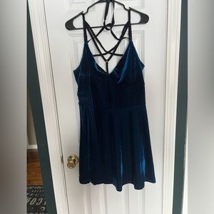 Blue velvet mini dress